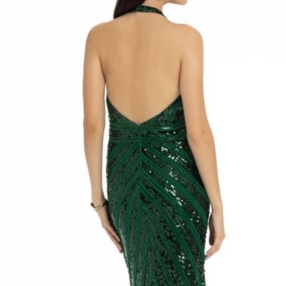 CAMILLE LE VIE Green sequin halter gown PROM DRESS - Picture 10 of 13
